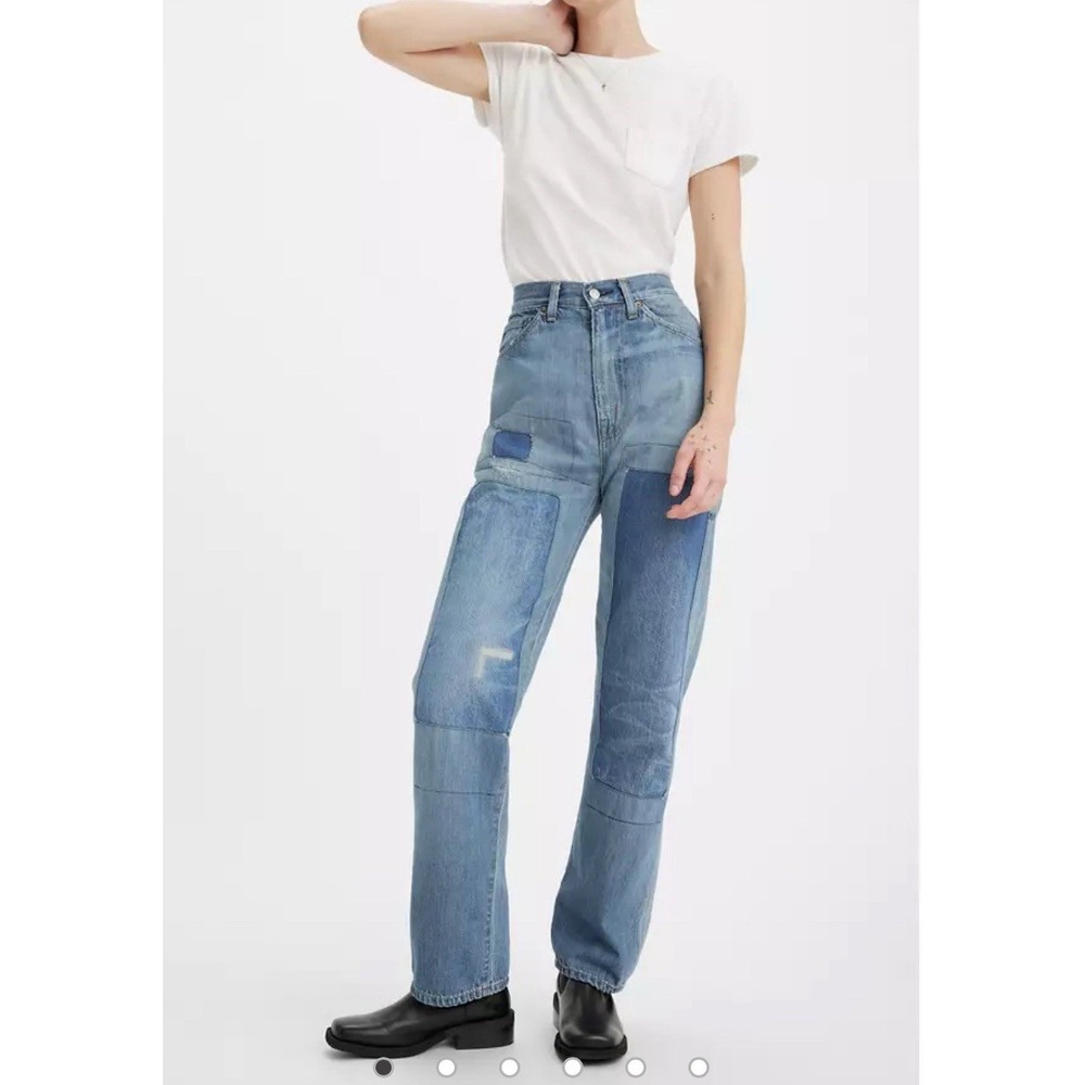 Japanese Selvage patched Levi's Patchwork Light Blue High-Waist Straight Jeans